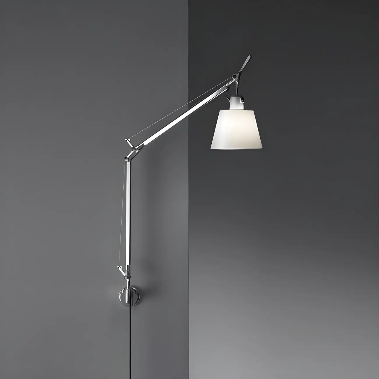 Industrial Silver Swing Arm Wall Light with White Fabric Shade Image - 7 | homeyfad