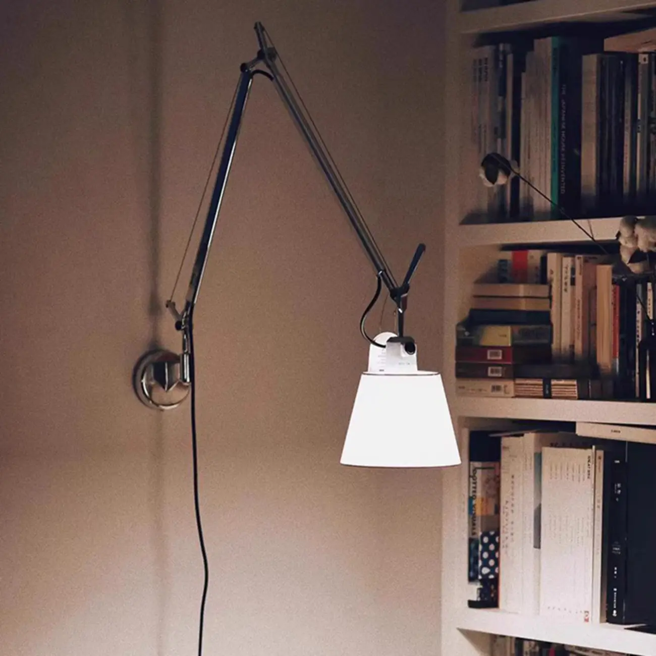 Industrial Silver Swing Arm Wall Light with White Fabric Shade Image - 6 | homeyfad
