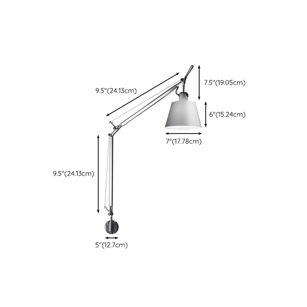 Industrial Silver Swing Arm Wall Light with White Fabric Shade #size | homeyfad