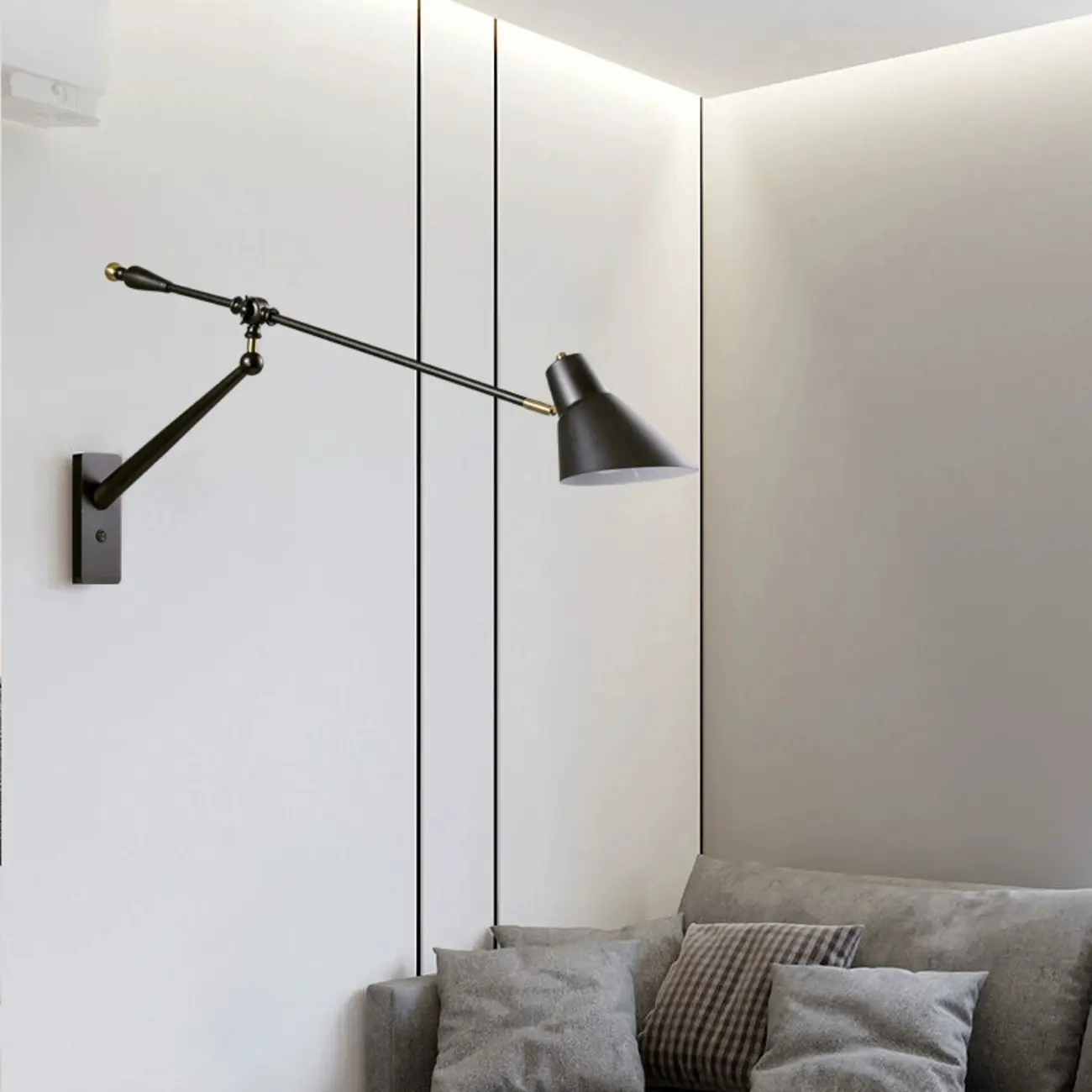 Geometric Metal Adjustable Swing Arm Wall Light Image - 2 | homeyfad