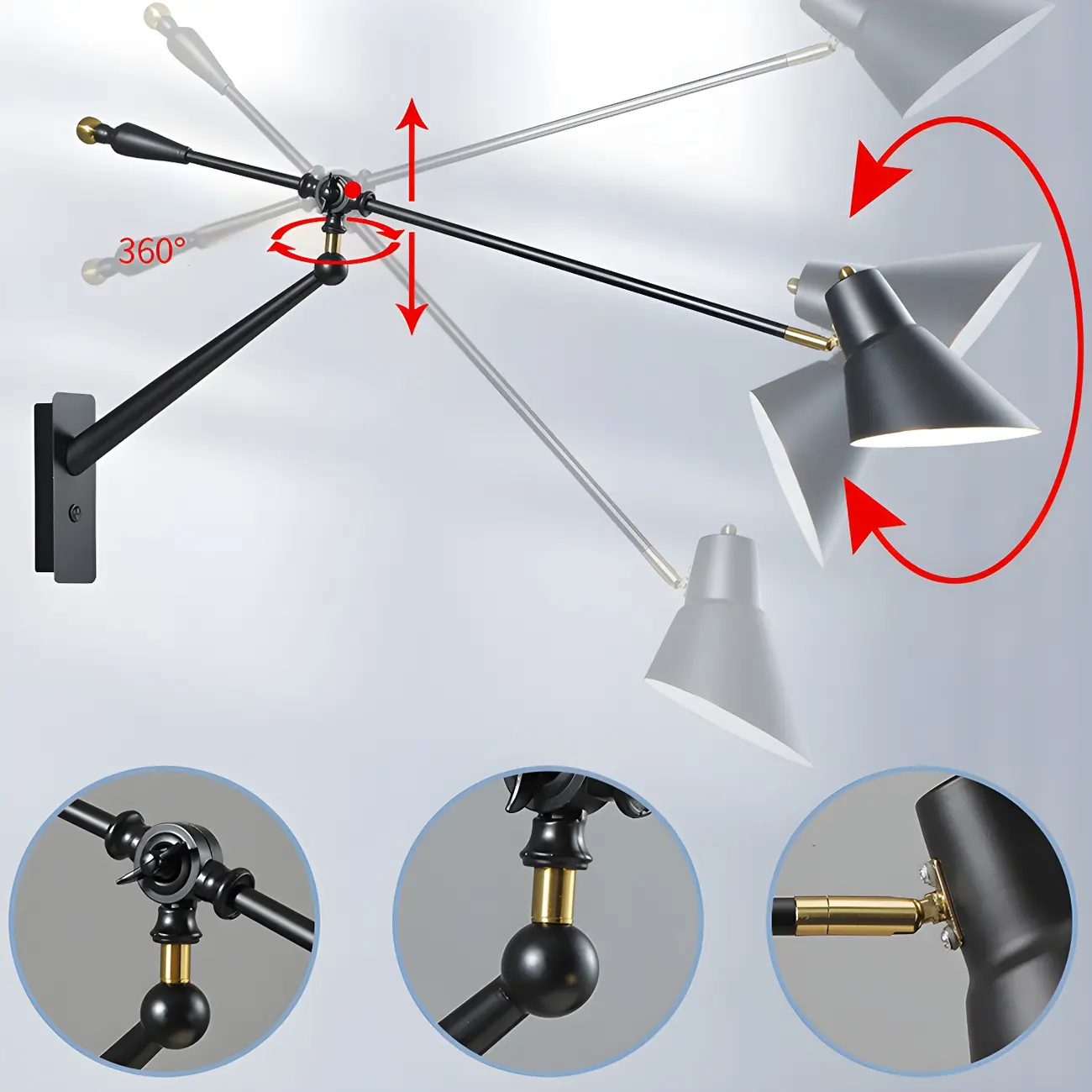 Geometric Metal Adjustable Swing Arm Wall Light Image - 8 | homeyfad