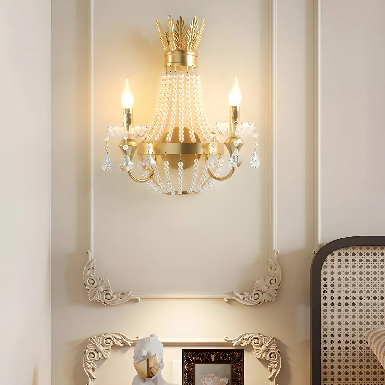 Vintage Gold Wall Sconce with Crystal and LED Light Image - 3 | homeyfad