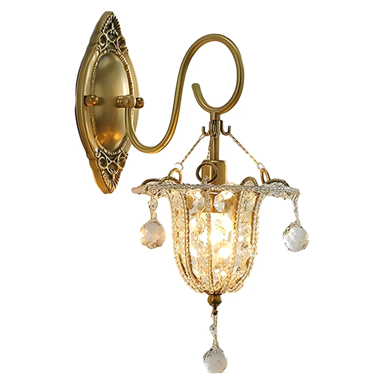 Vintage Gold Wall Sconce with Crystal and LED Light Image - 13 | homeyfad