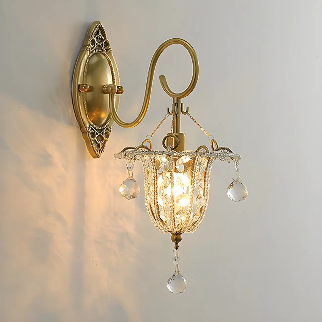 Vintage Gold Wall Sconce with Crystal and LED Light Image - 5 | homeyfad