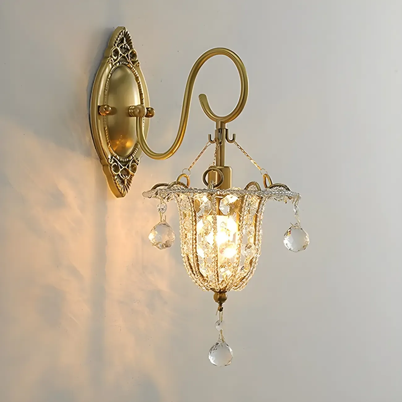 Vintage Gold Wall Sconce with Crystal and LED Light Image - 5