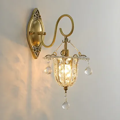 Vintage Gold Wall Sconce with Crystal and LED Light Image - 5