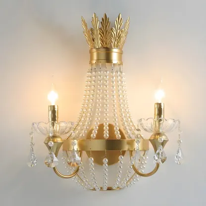Vintage Gold Wall Sconce with Crystal and LED Light Image - 7