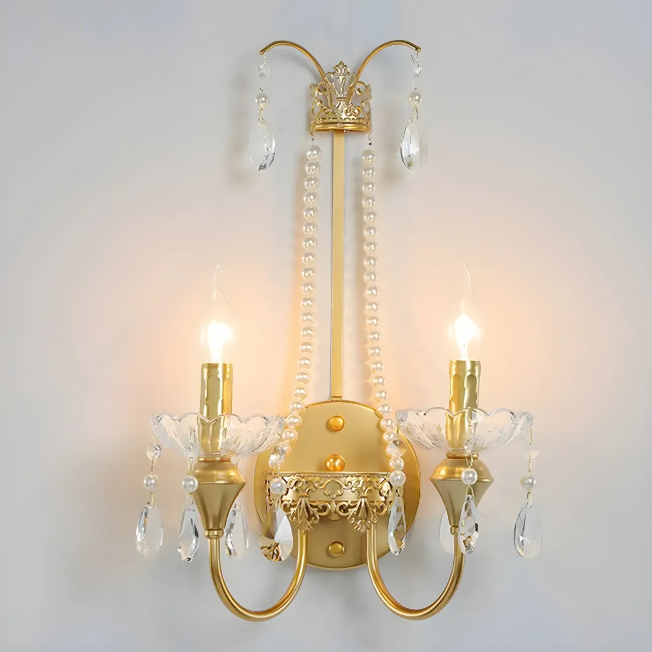 Vintage Gold Wall Sconce with Crystal and LED Light Image - 8
