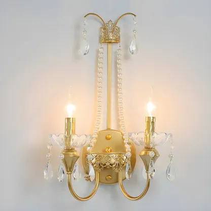 Vintage Gold Wall Sconce with Crystal and LED Light Image - 8