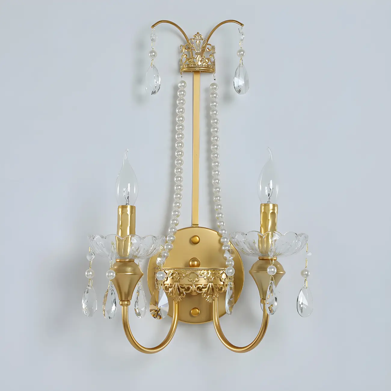 Vintage Gold Wall Sconce with Crystal and LED Light Image - 9 | homeyfad