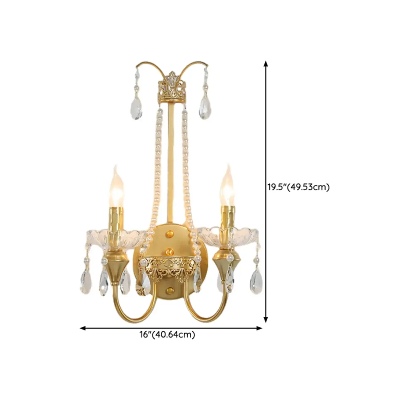Vintage Gold Wall Sconce with Crystal and LED Light Image - 15