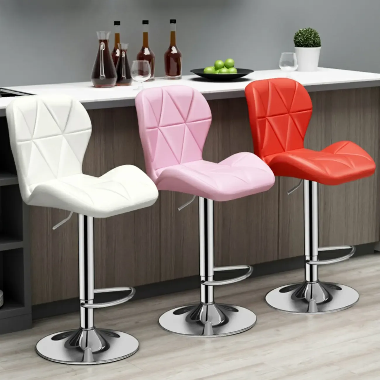 Square Adjustable Swivel Leather Bar Stools with Back Image - 1