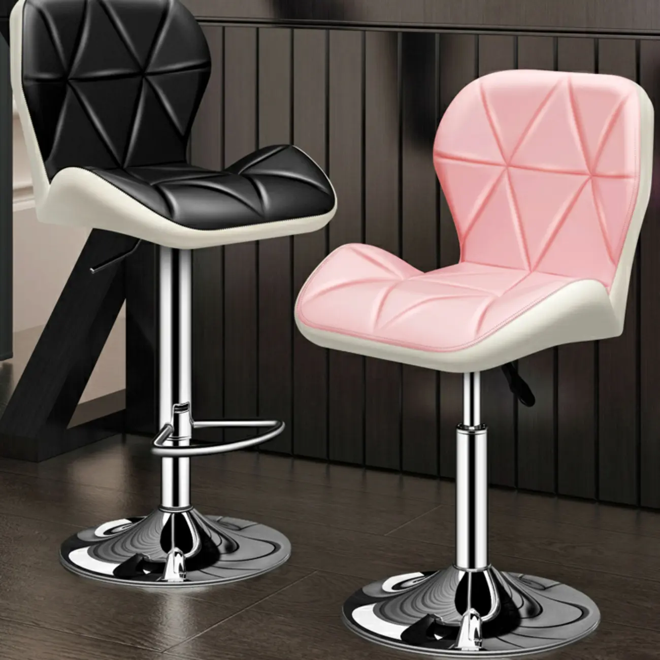 Square Adjustable Swivel Leather Bar Stools with Back Image - 2 | homeyfad