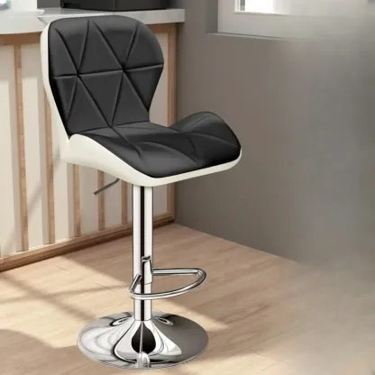 Square Adjustable Swivel Leather Bar Stools with Back Image - 12