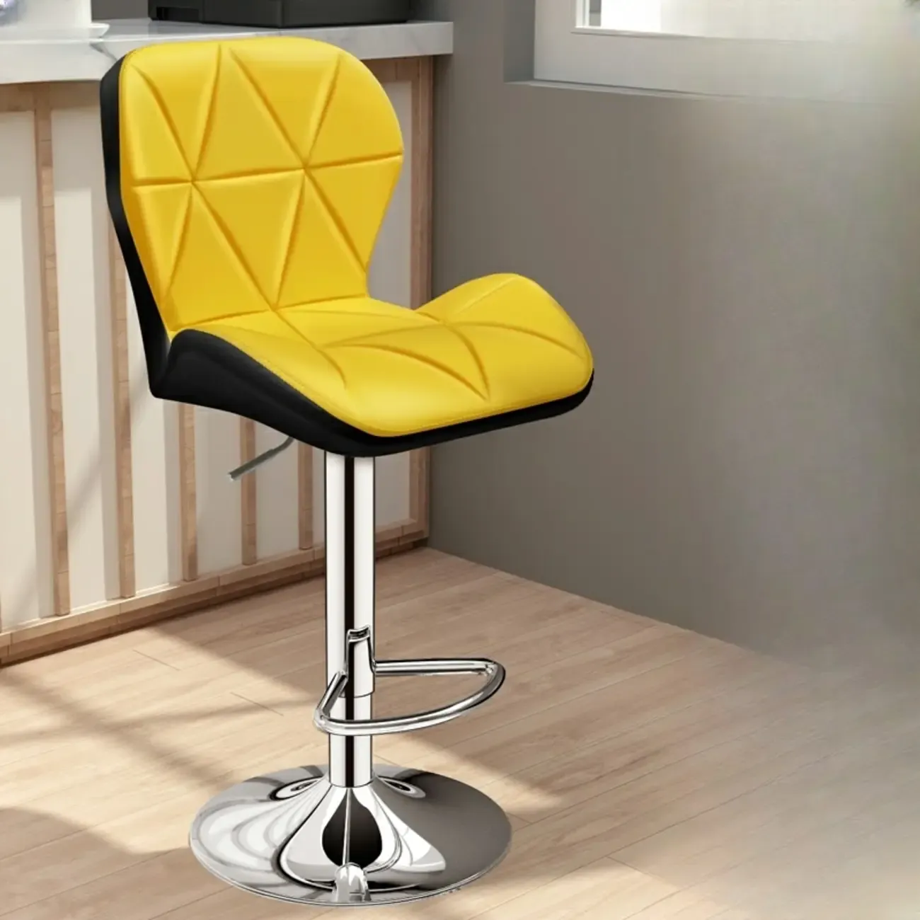 Square Adjustable Swivel Leather Bar Stools with Back Image - 13