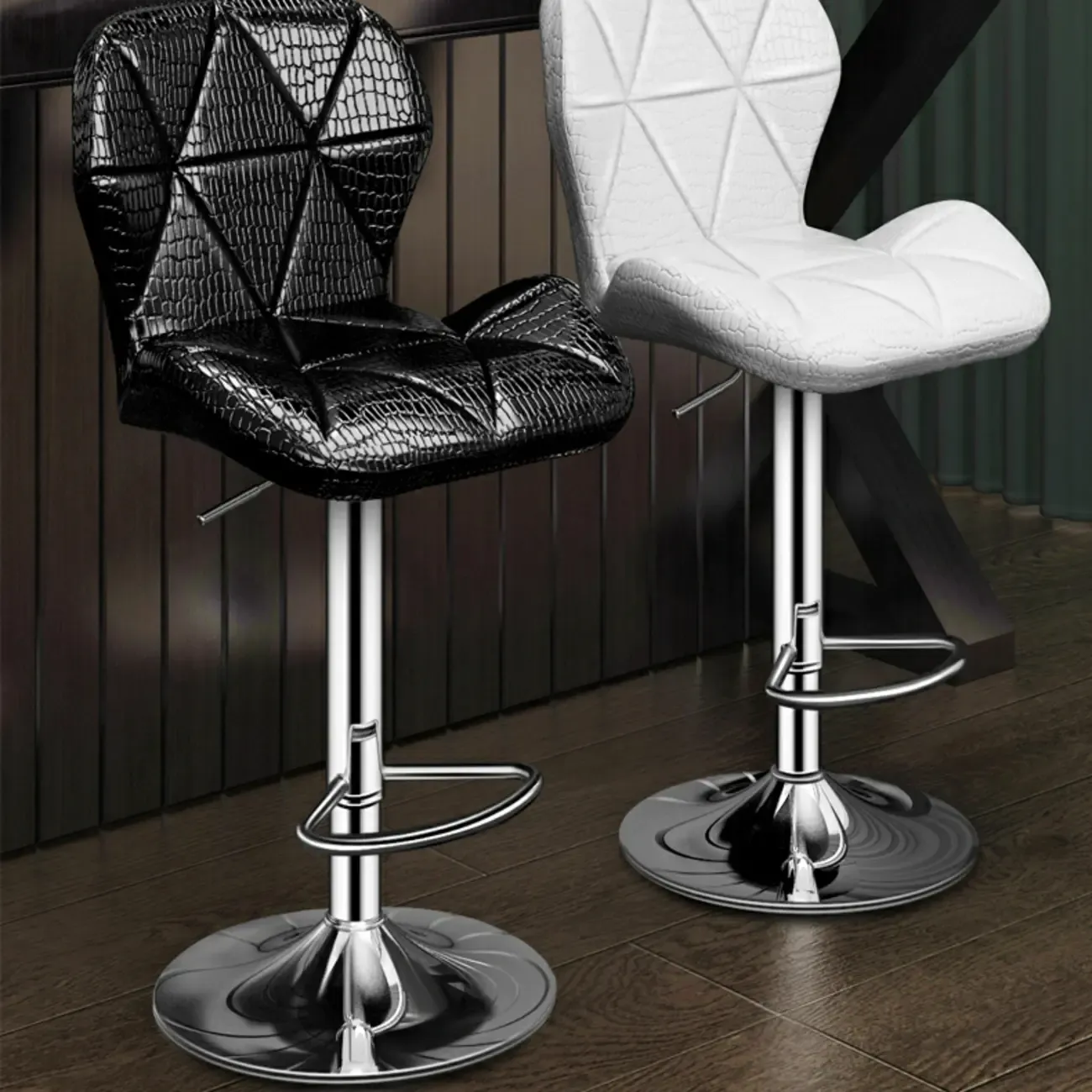 Square Adjustable Swivel Leather Bar Stools with Back Image - 3