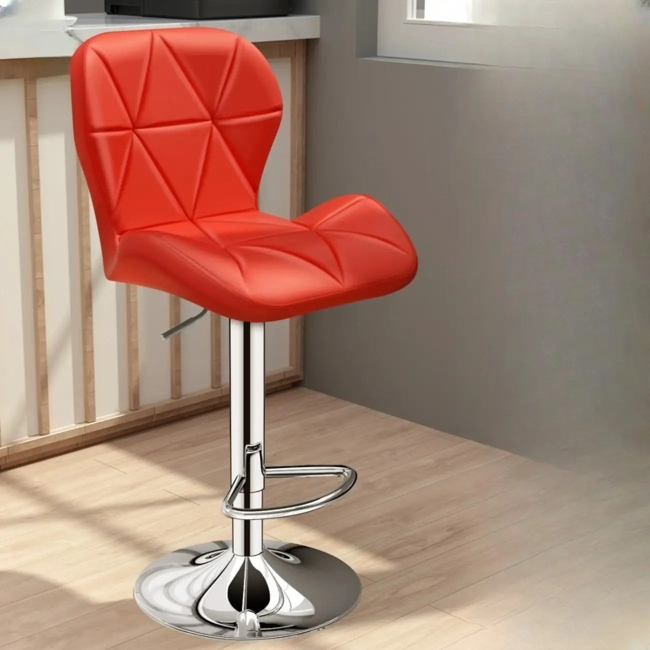 Square Adjustable Swivel Leather Bar Stools with Back Image - 14 | homeyfad