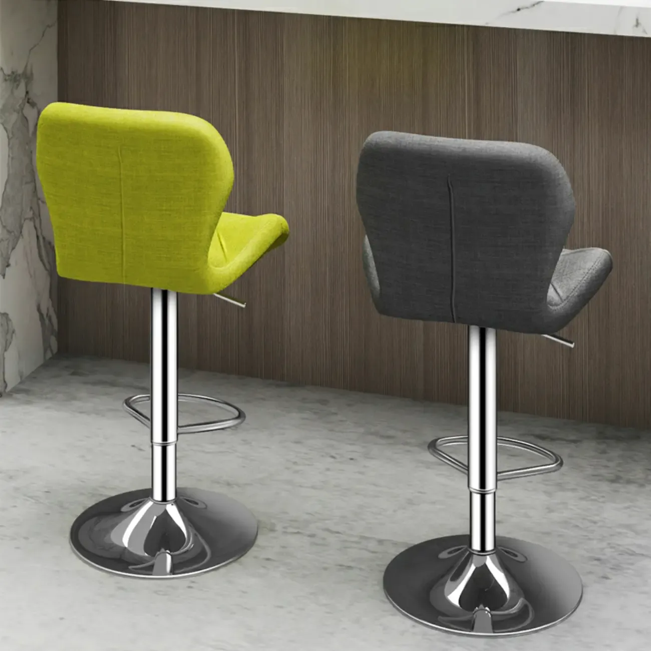 Square Adjustable Swivel Leather Bar Stools with Back Image - 4