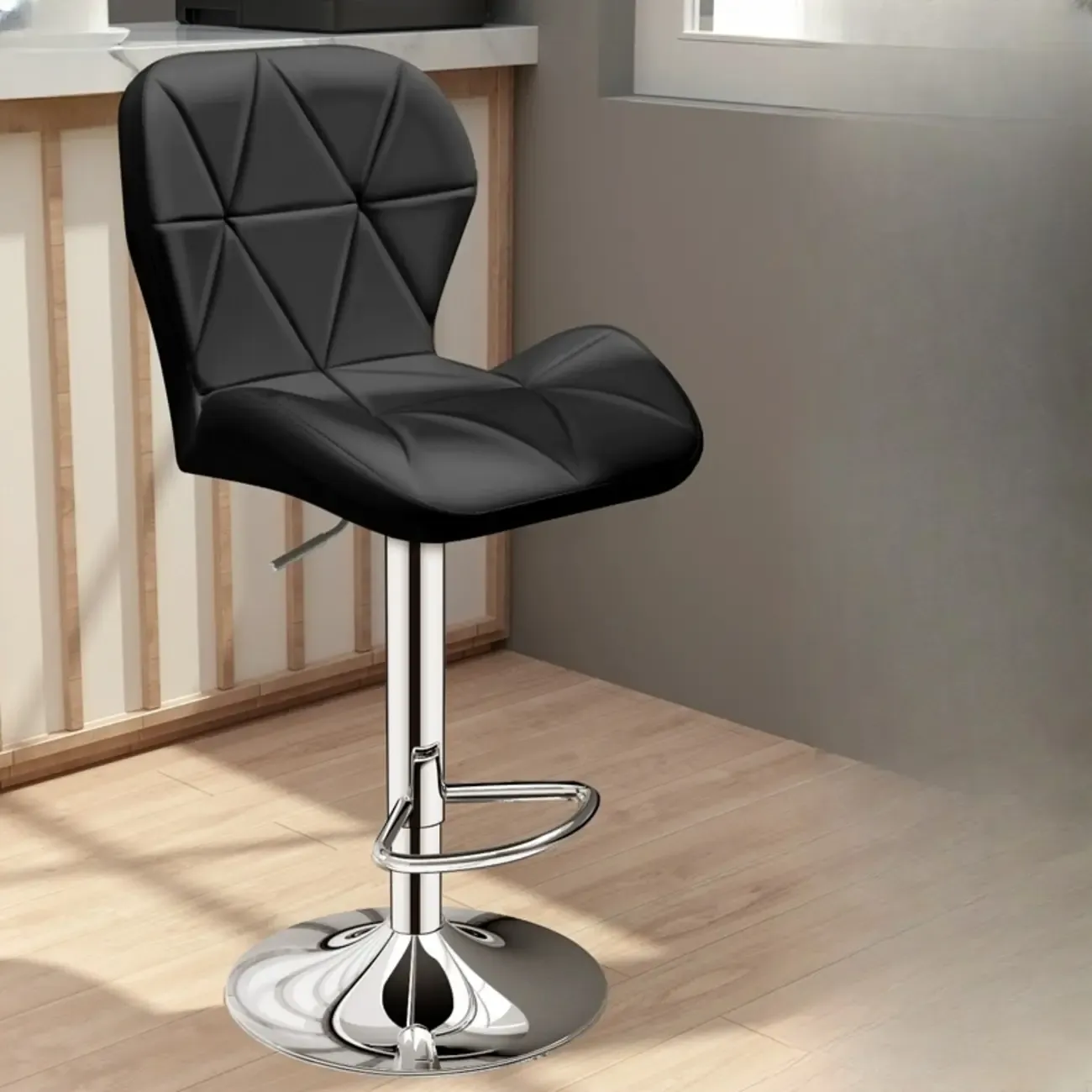Square Adjustable Swivel Leather Bar Stools with Back Image - 17