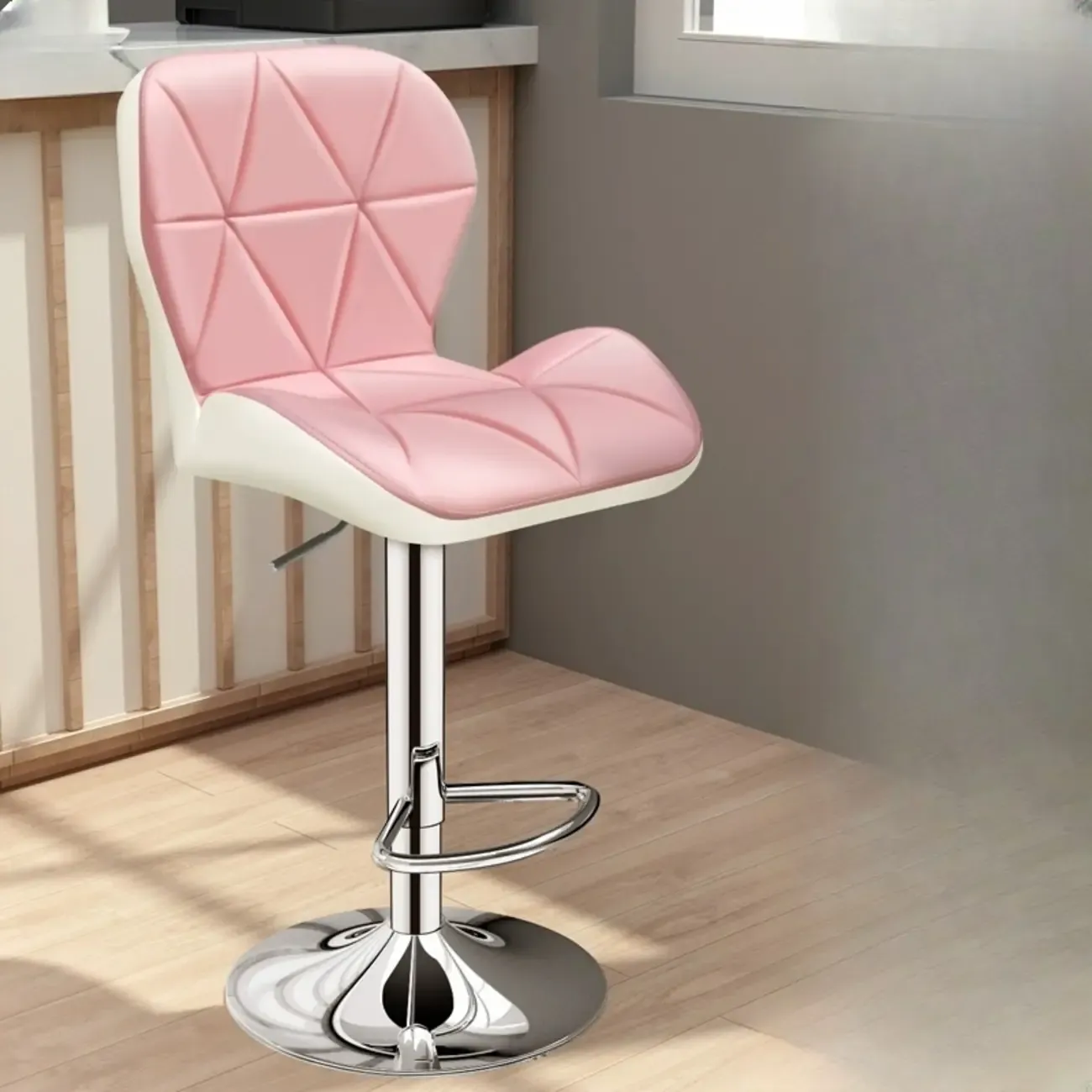 Square Adjustable Swivel Leather Bar Stools with Back Image - 18