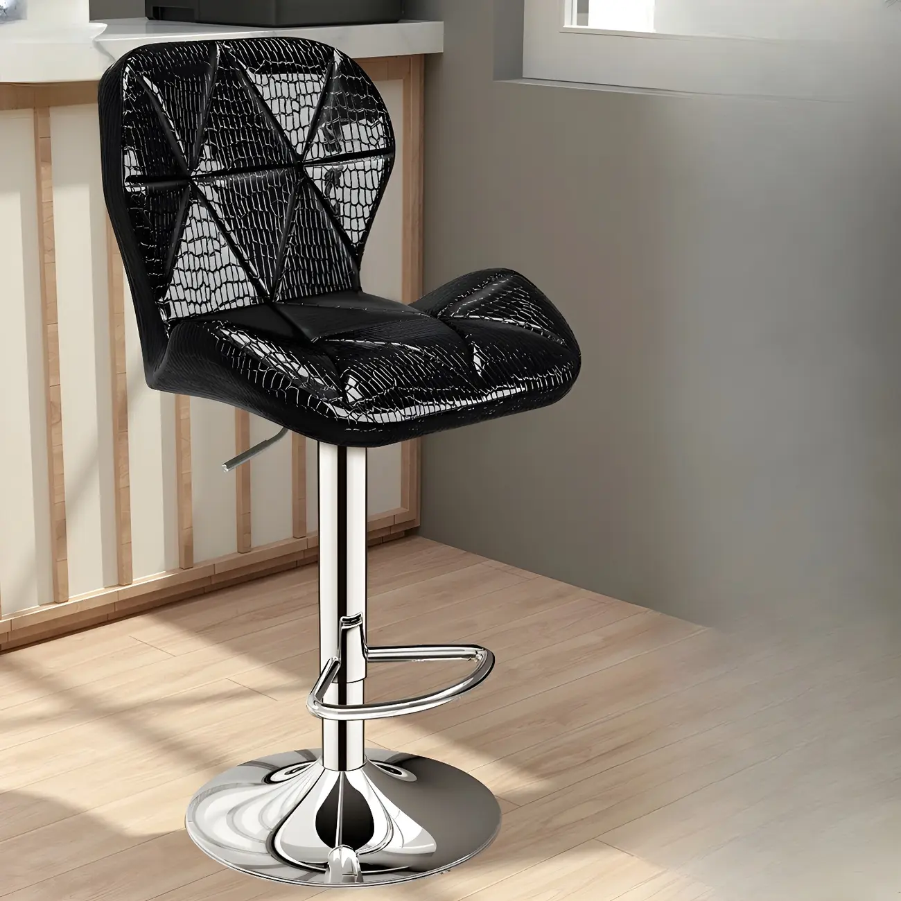 Square Adjustable Swivel Leather Bar Stools with Back Image - 19 | homeyfad