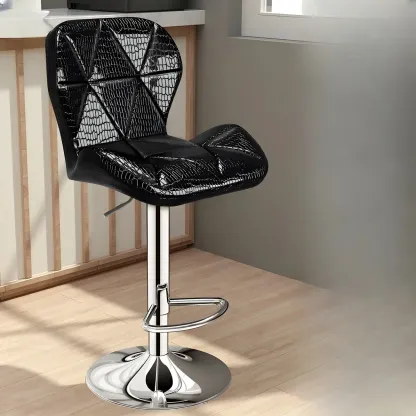 Square Adjustable Swivel Leather Bar Stools with Back Image - 19
