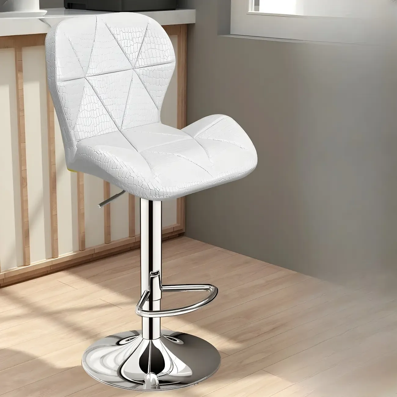 Square Adjustable Swivel Leather Bar Stools with Back Image - 20