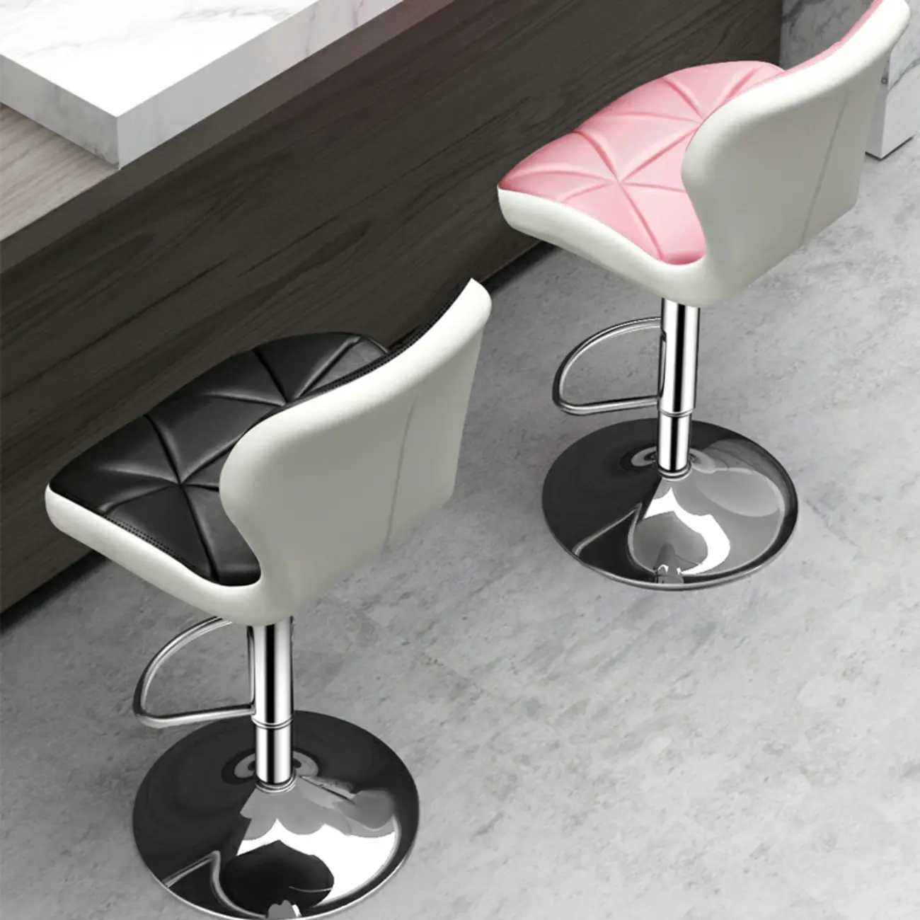 Square Adjustable Swivel Leather Bar Stools with Back Image - 6 | homeyfad