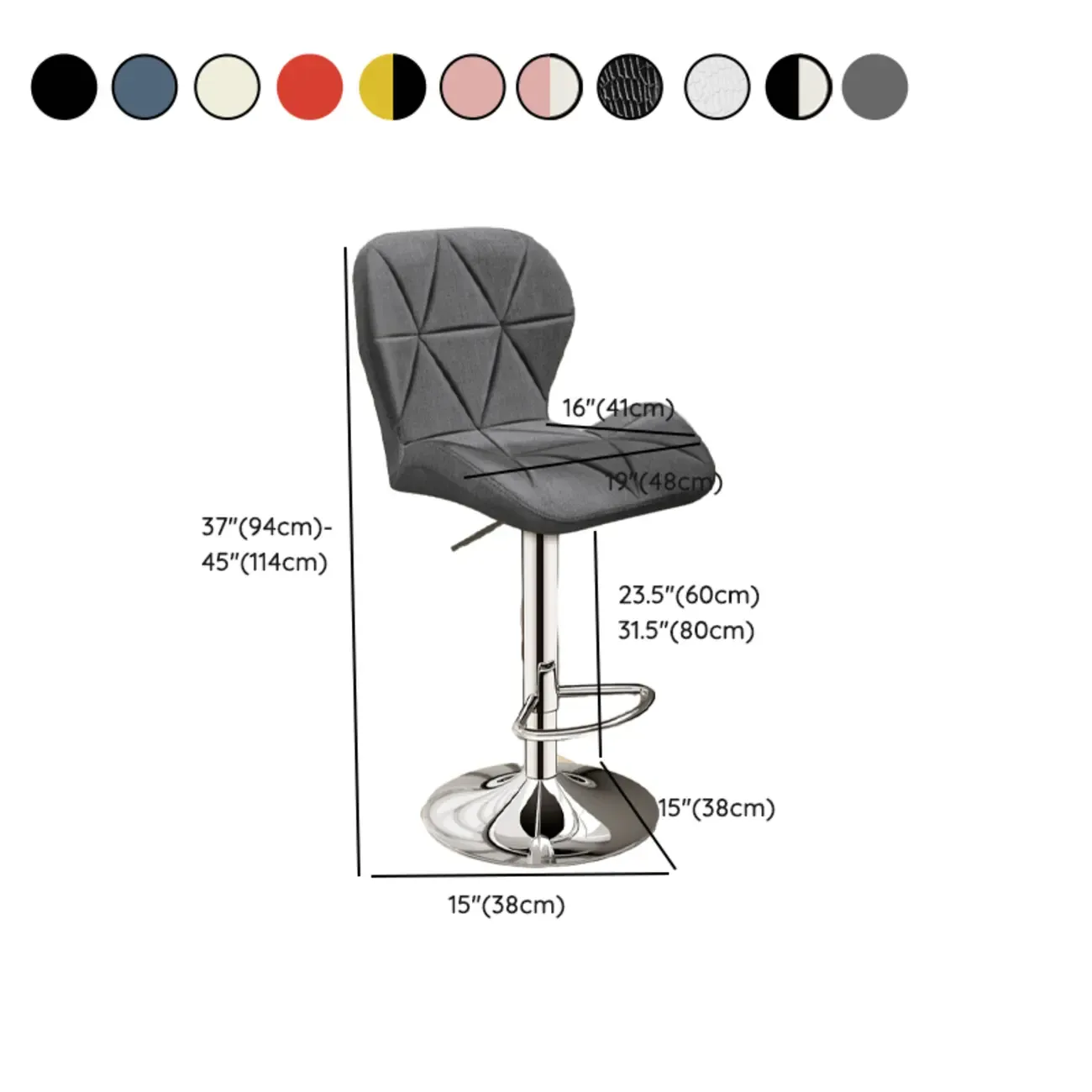 Square Adjustable Swivel Leather Bar Stools with Back #size