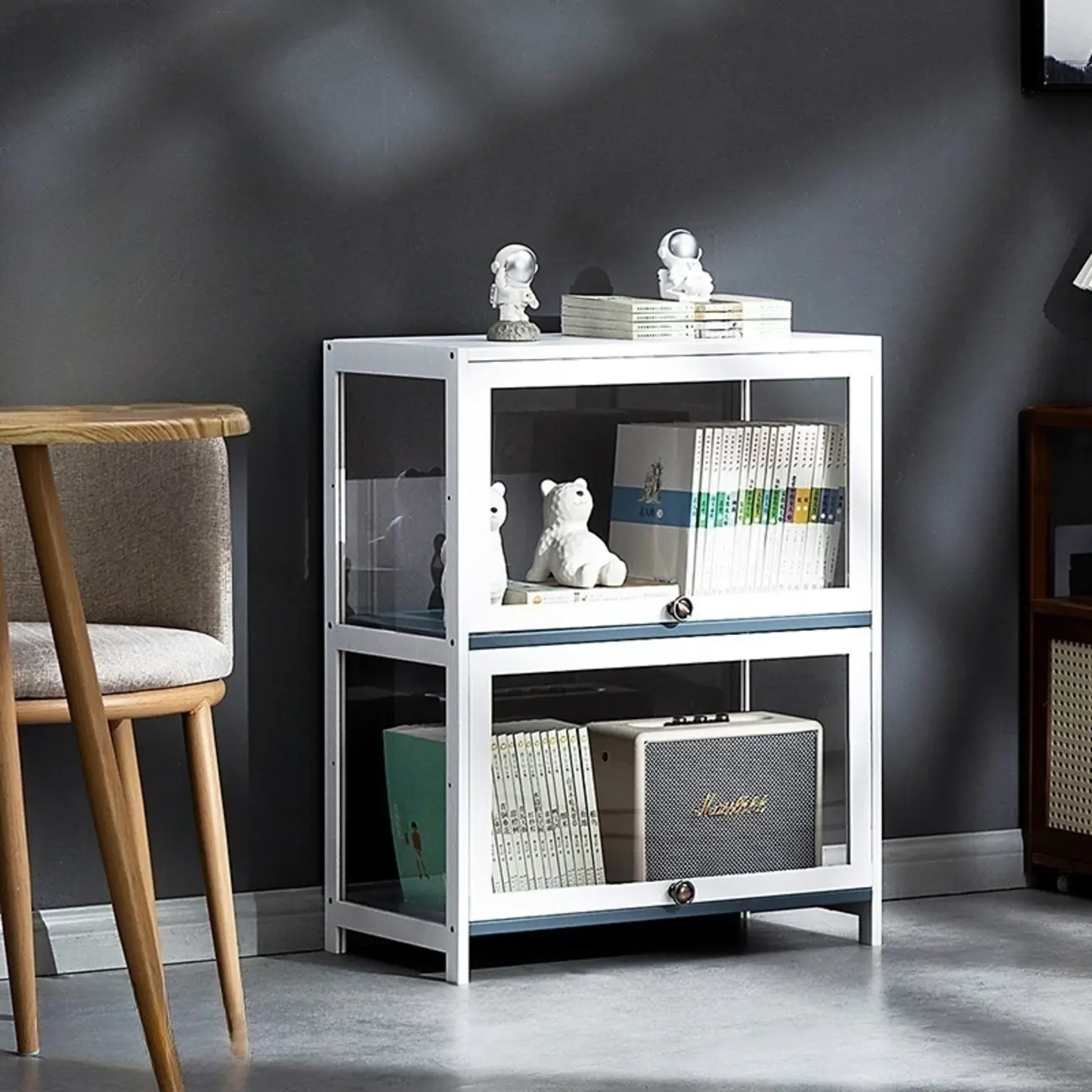 Modern White Bamboo Flip-Up Glass Display Cabinet Image - 2 | homeyfad