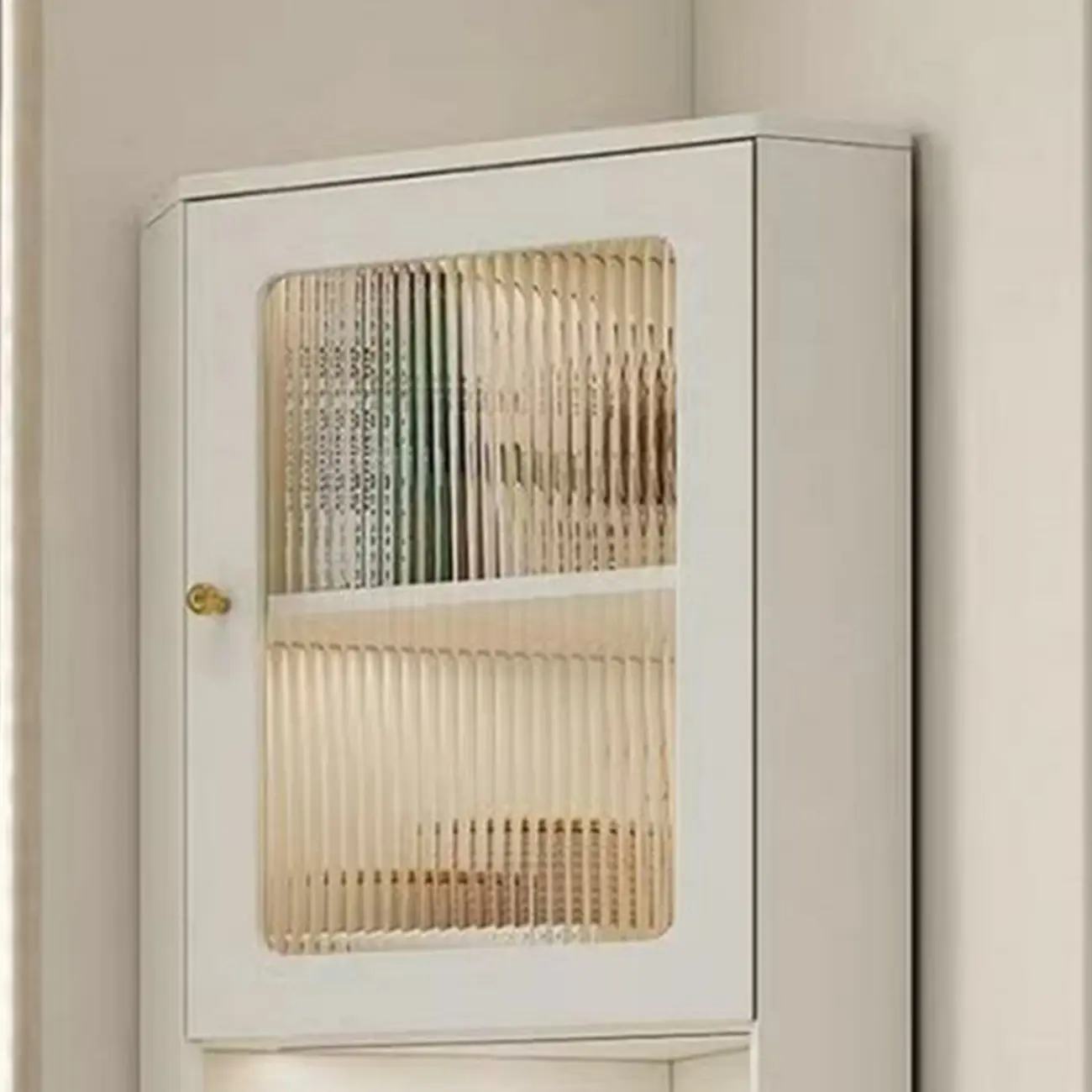 Elegant Faux Marble Top Striped Wooden Glass Corner Cabinet Image - 9 | homeyfad