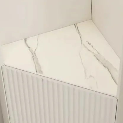 Elegant Faux Marble Top Striped Wooden Glass Corner Cabinet Image - 10