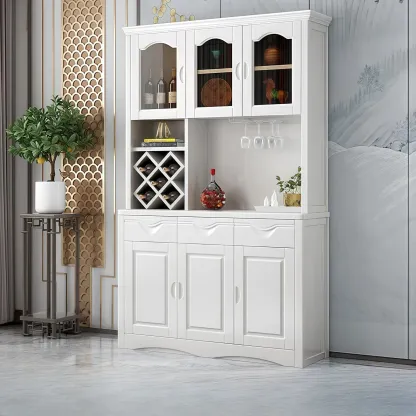 Kitchen Wooden White Cabinet Sideboard Built-in Wine Rack Image - 1