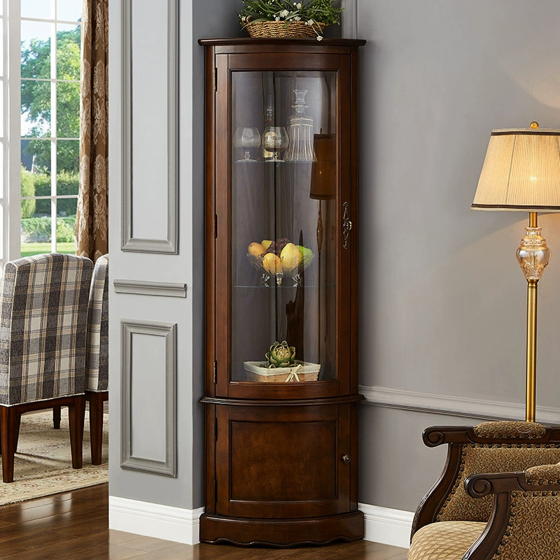 Classic Brown Rubberwood Corner Cabinet with Glass Door | homeyfad