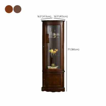 Classic Brown Rubberwood Corner Cabinet with Glass Door #size