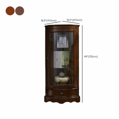 Classic Brown Rubberwood Corner Cabinet with Glass Door Image - 11