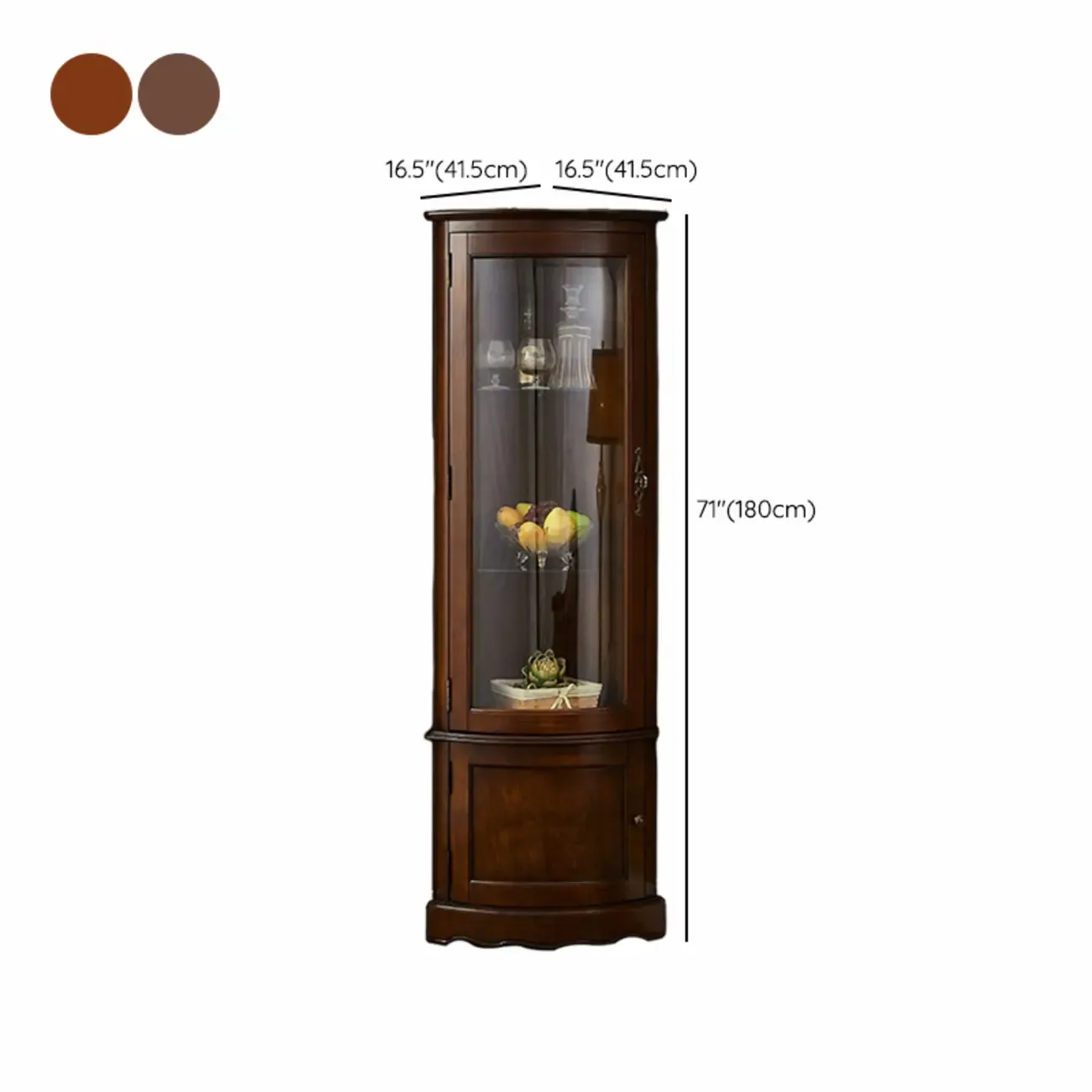 Classic Brown Rubberwood Corner Cabinet with Glass Door Image - 12