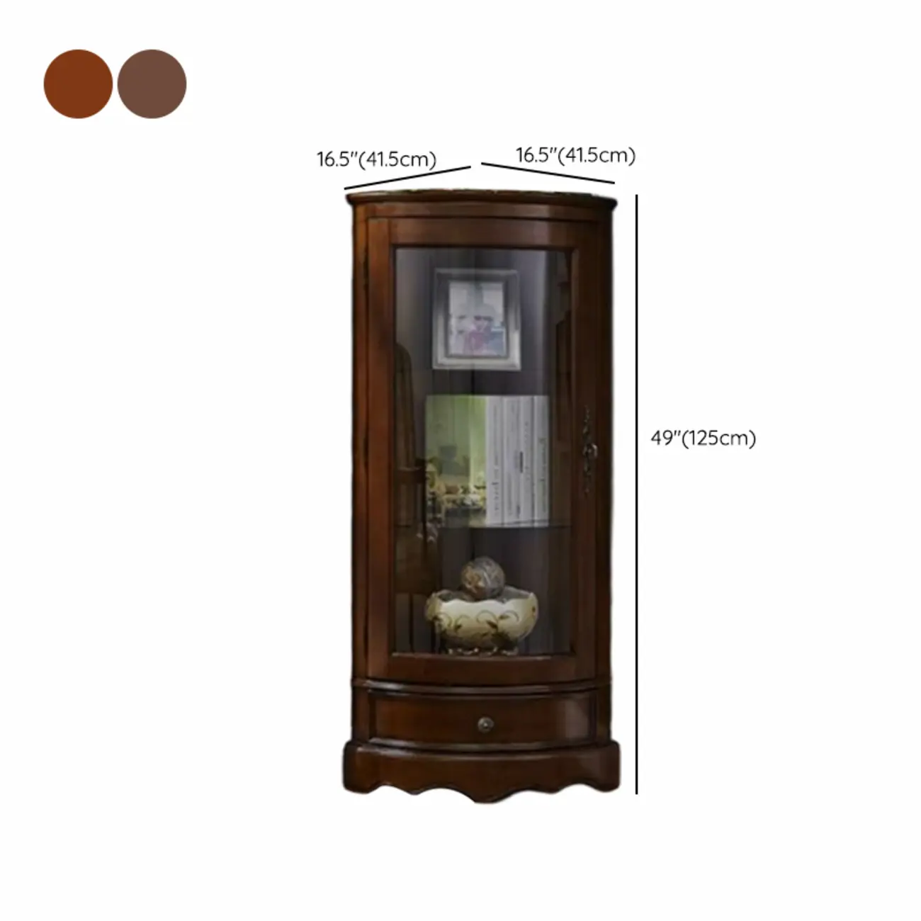 Classic Brown Rubberwood Corner Cabinet with Glass Door Image - 13 | homeyfad