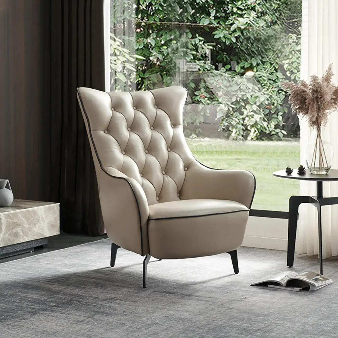 Modern Leather Accent Chair with High-Back Comfort for Home Image - 4
