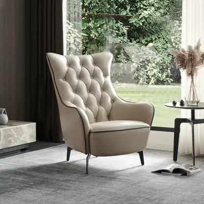 Modern Leather Accent Chair with High-Back Comfort for Home Image - 4