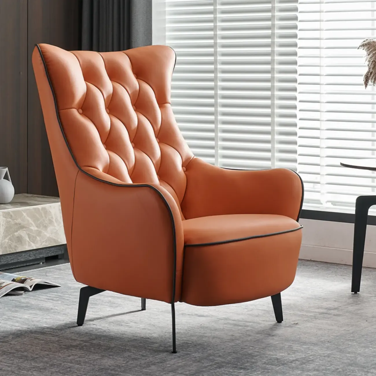 Modern Leather Accent Chair with High-Back Comfort for Home Image - 1
