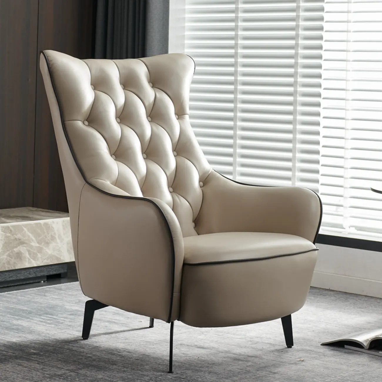 Modern Leather Accent Chair with High-Back Comfort for Home Image - 5 | homeyfad