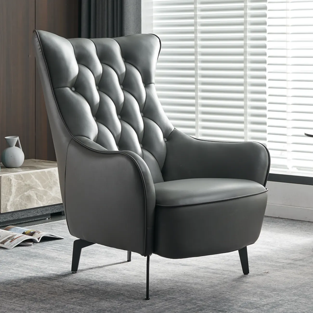 Modern Leather Accent Chair with High-Back Comfort for Home Image - 2 | homeyfad