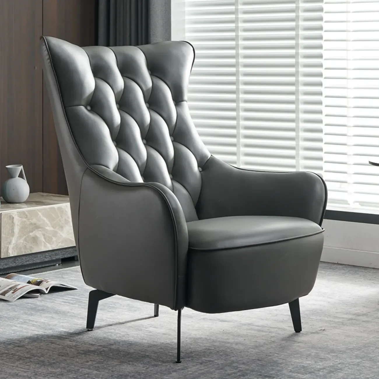 Modern Leather Accent Chair with High-Back Comfort for Home Image - 2