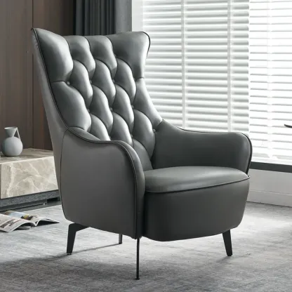 Modern Leather Accent Chair with High-Back Comfort for Home Image - 2