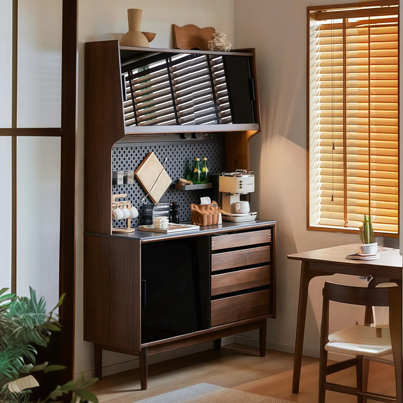 Trendy Wood Brown Slatted Doors Sideboard Pegboard Back Image - 2 | homeyfad