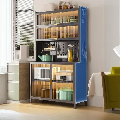 Modern Steel Multi-Shelf Sideboard with Pegboard Back Image - 9