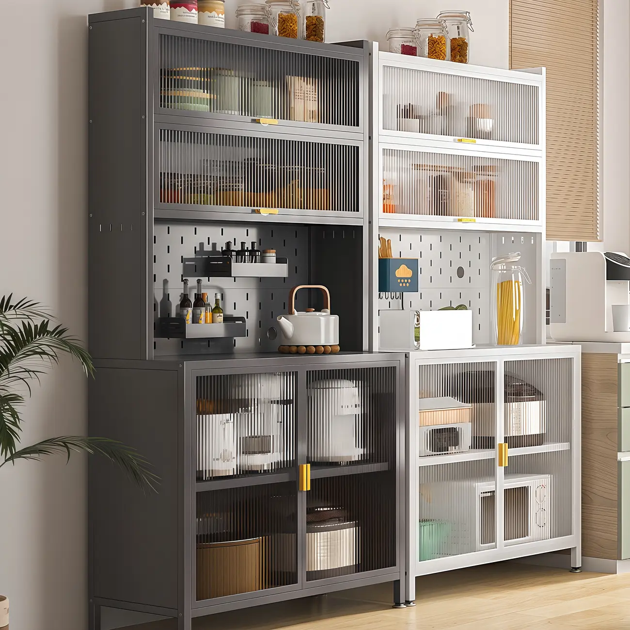 Modern Steel Multi-Shelf Sideboard with Pegboard Back Image - 1 | homeyfad