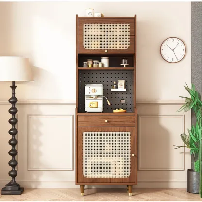 Walnut Wooden Pegboard Organization Sideboard Rattan Doors Image - 4