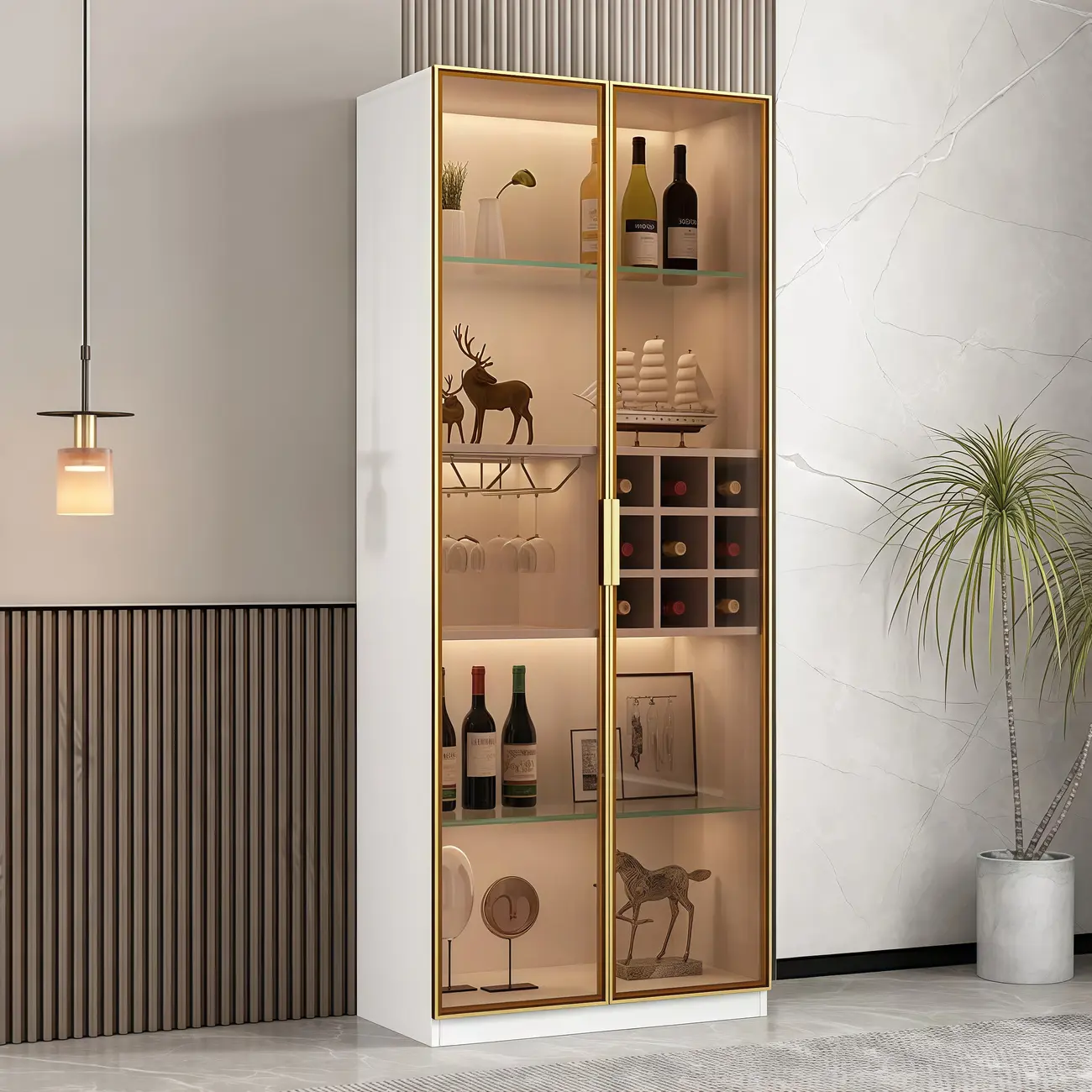 Glam Black Wooden Floor Wine Display Rack Image - 6 | homeyfad